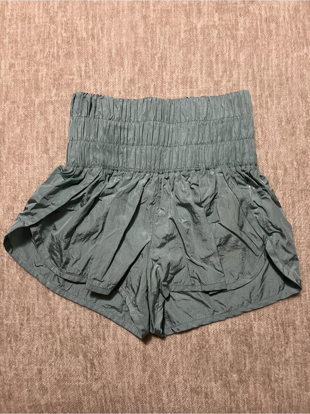FP Movement by Free People High-Waist Smocked Sage Green Shorts